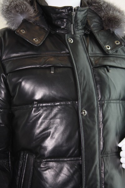 кожаный пуховик 8687 Мужские кожаные